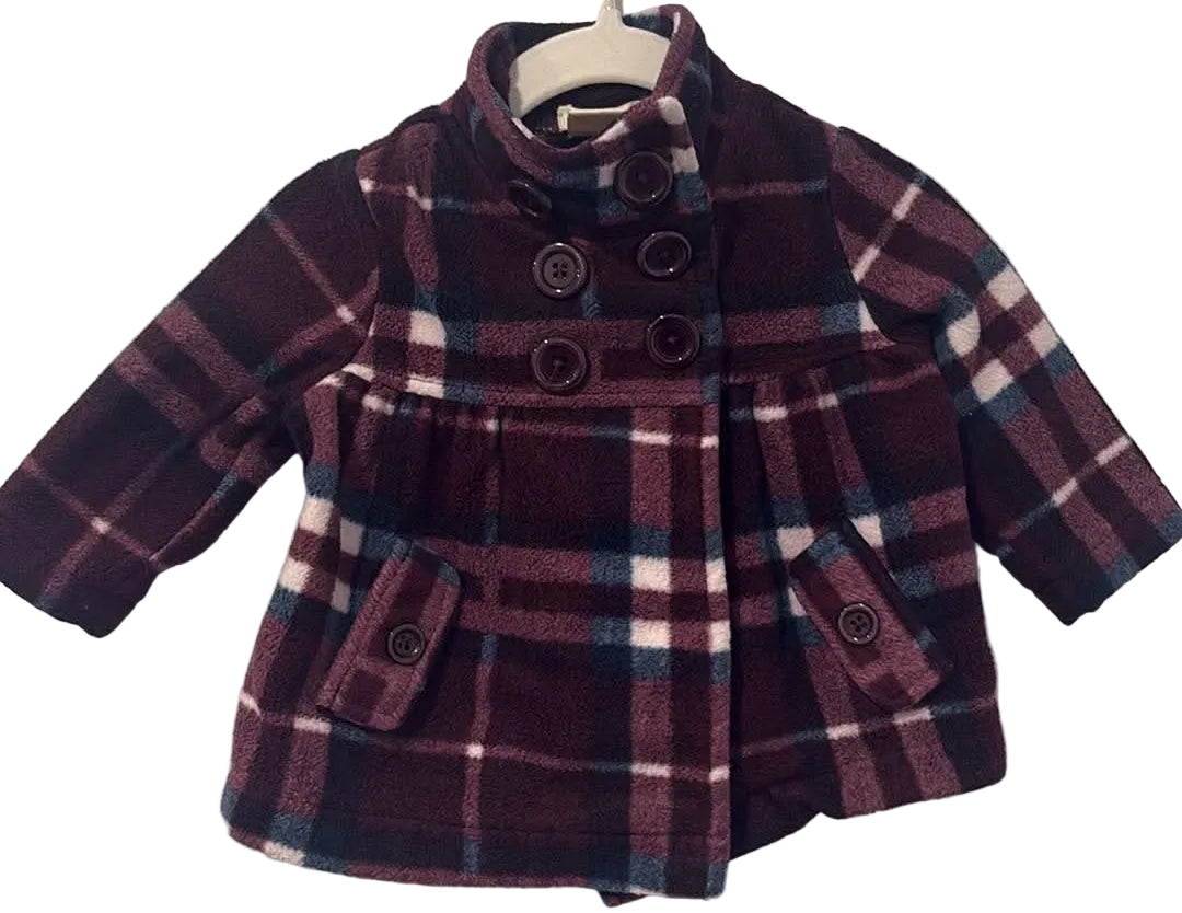 Joe Fresh burgundy navy and cream plaid baby coat