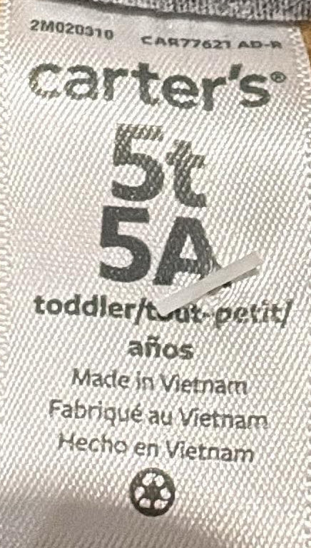 Carter's size 5T label and plush tan lining