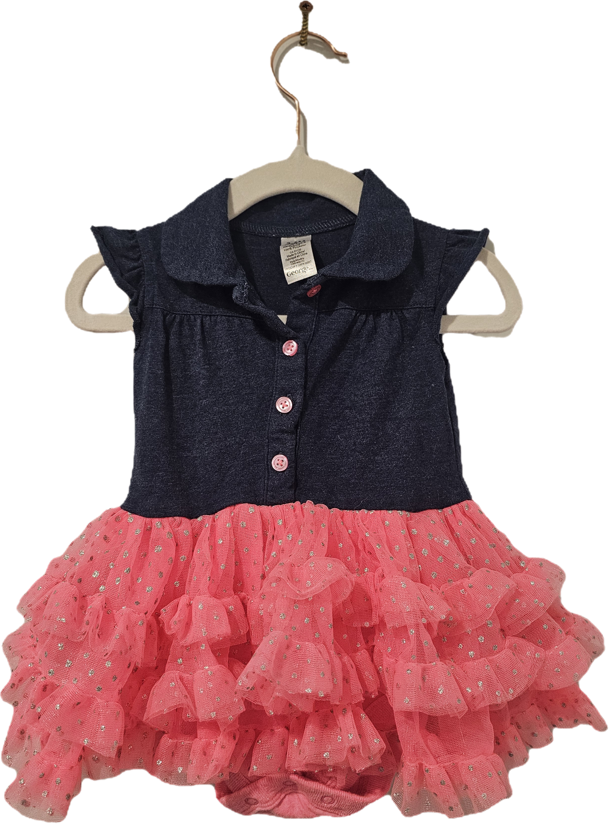 George Navy and Pink Dress with Ruffles Size 3-6m