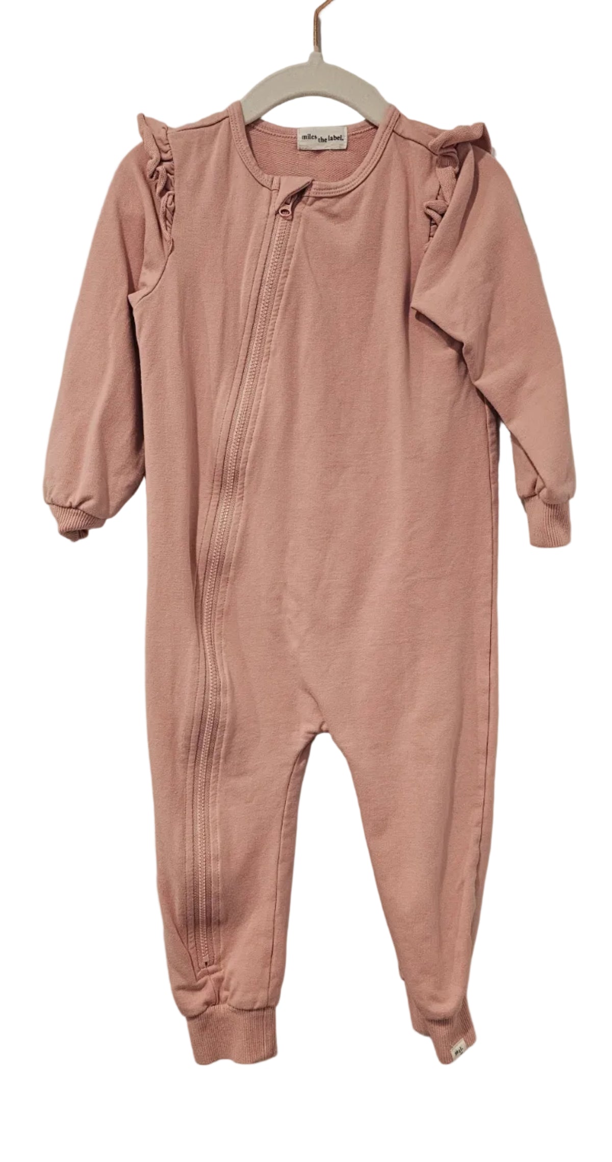 Miles the Label Ruffle Zip Romper Dusty Rose 18-24m