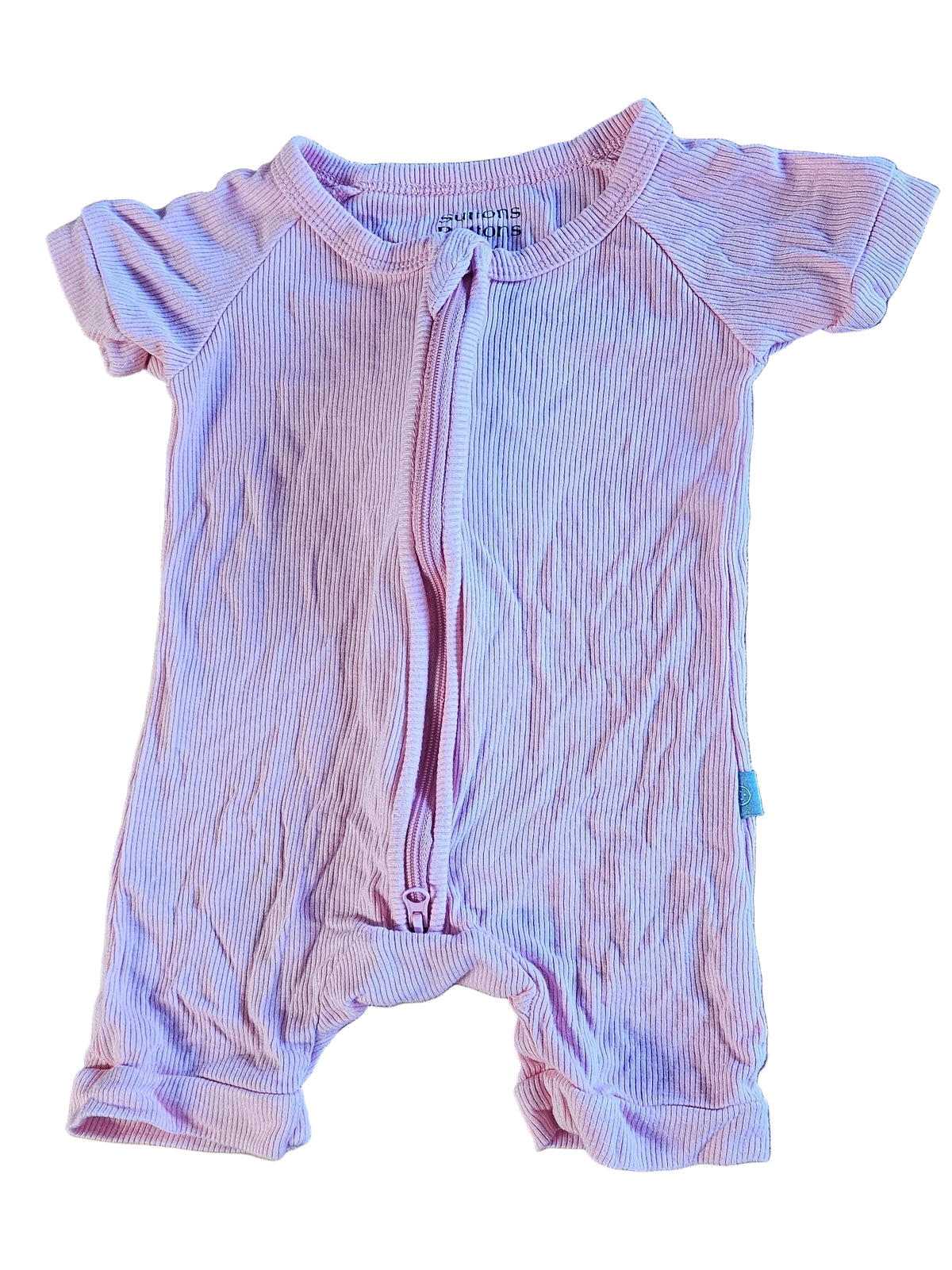 Suttons Buttons Pink Ribbed Bamboo Bodysuit 3-6m