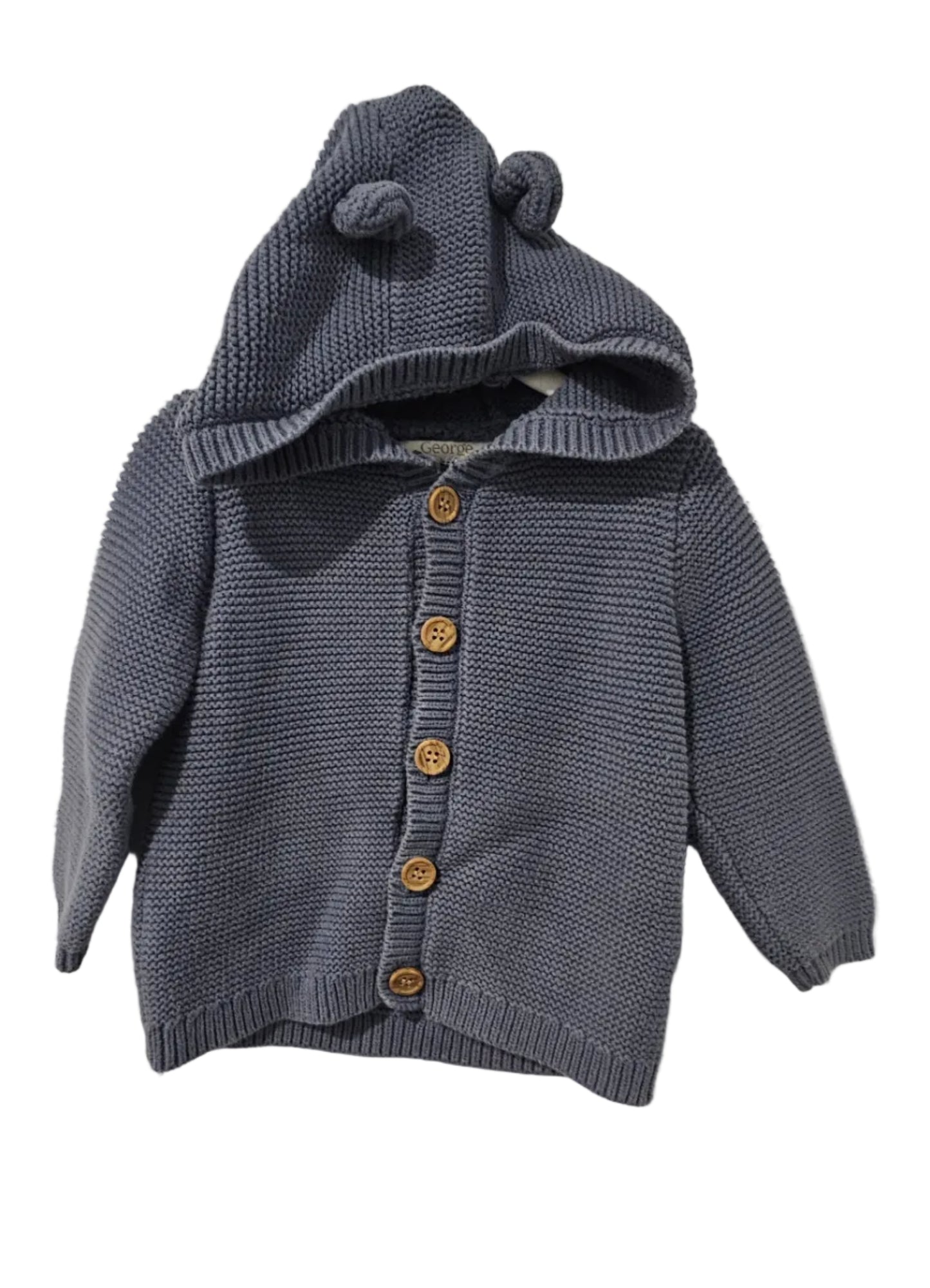 George Blue Knit Sweater with Hood 12-18m