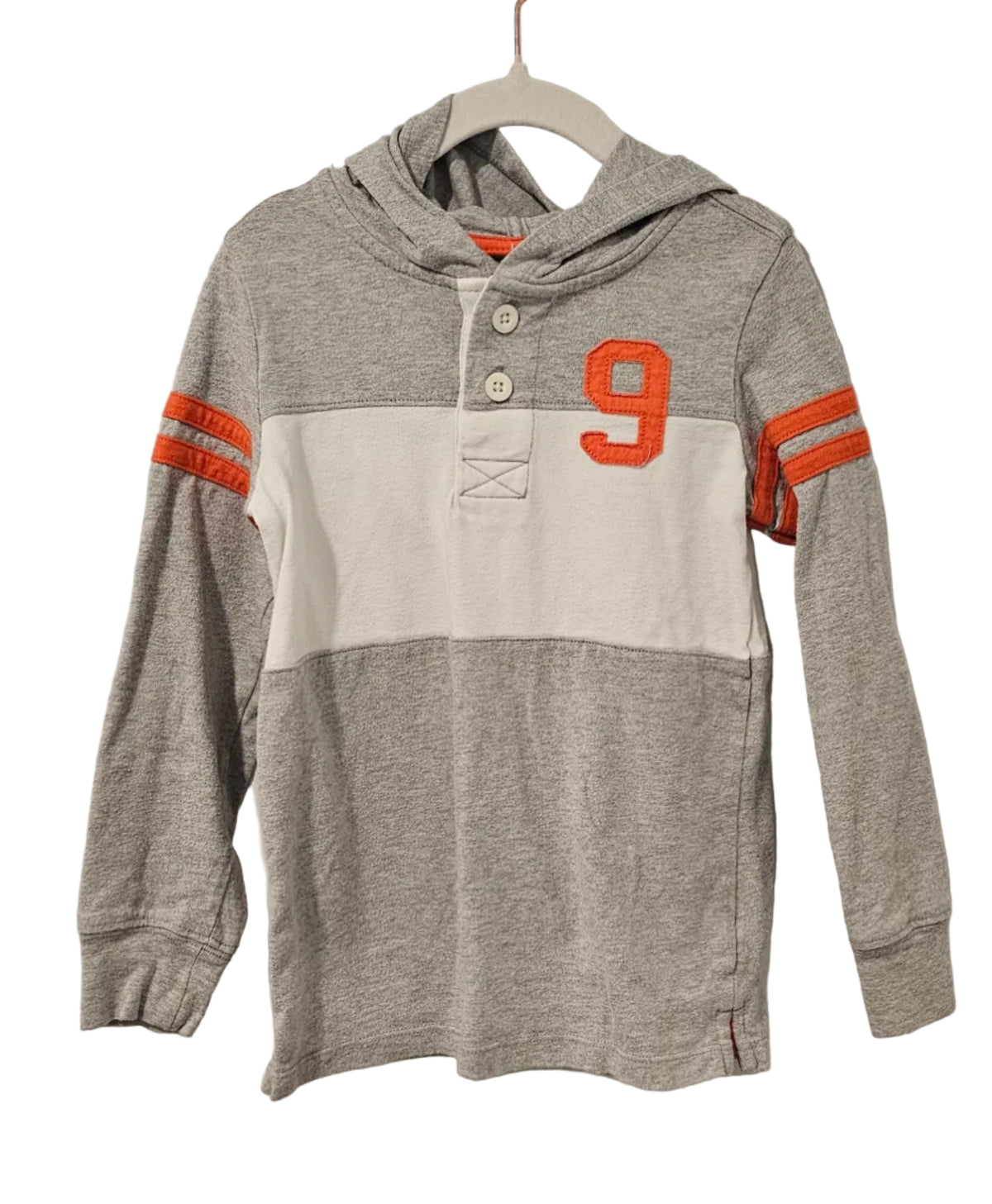 OshKosh B'gosh Grey #9 Hooded Henley Top Size 6