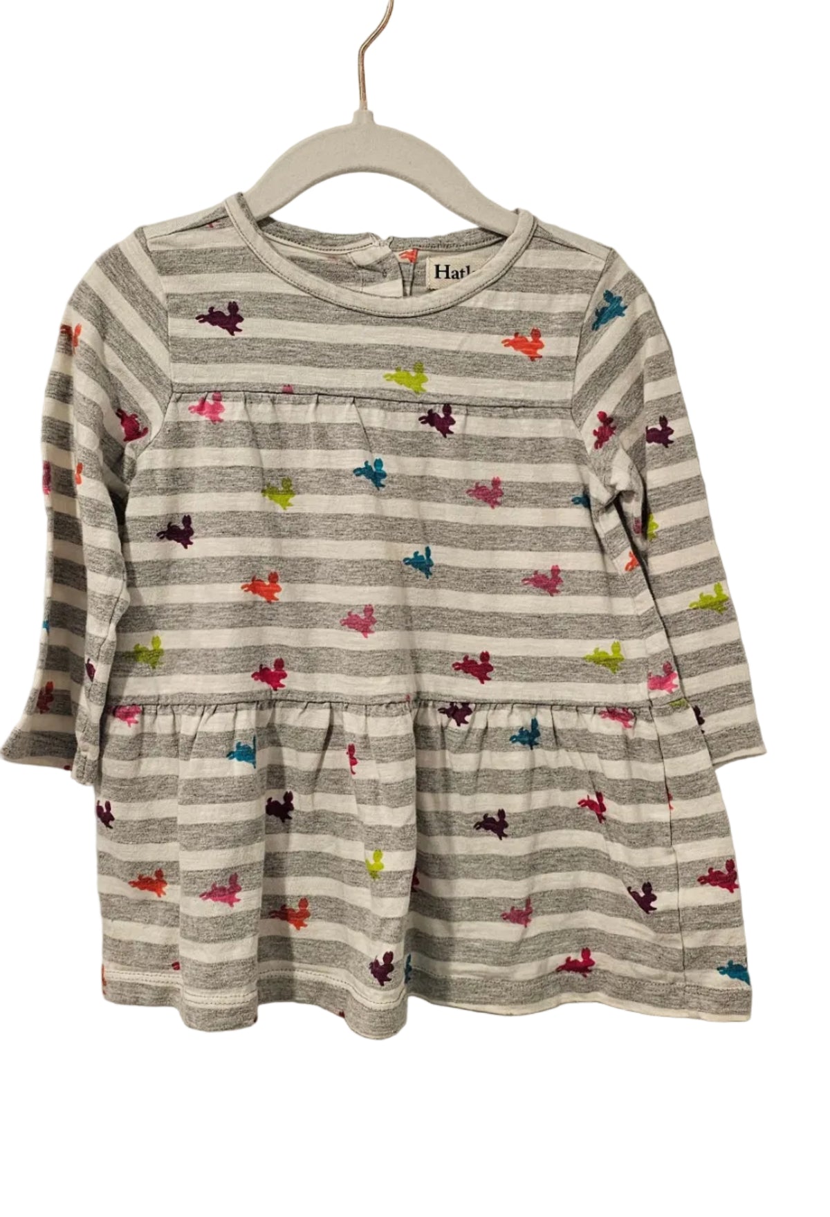 Hatley Grey Stripe Bunny Print Dress 18-24M