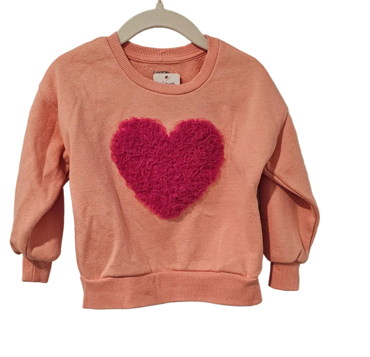George Peach Fluffy Heart Appliqué Sweatshirt 2T