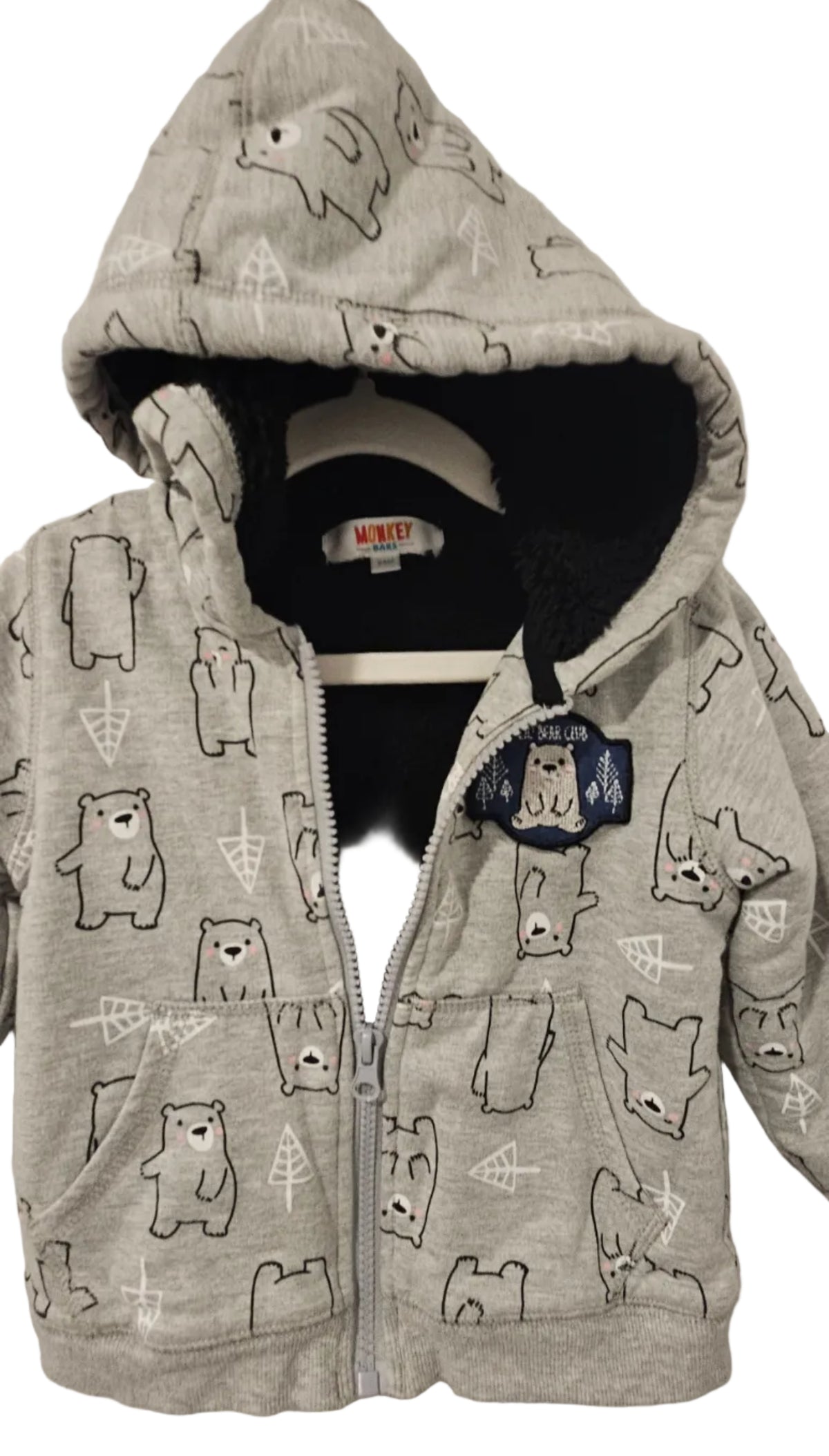 Monkey Bars Grey Bear Print Sherpa-Lined Hoodie Jacket 2T