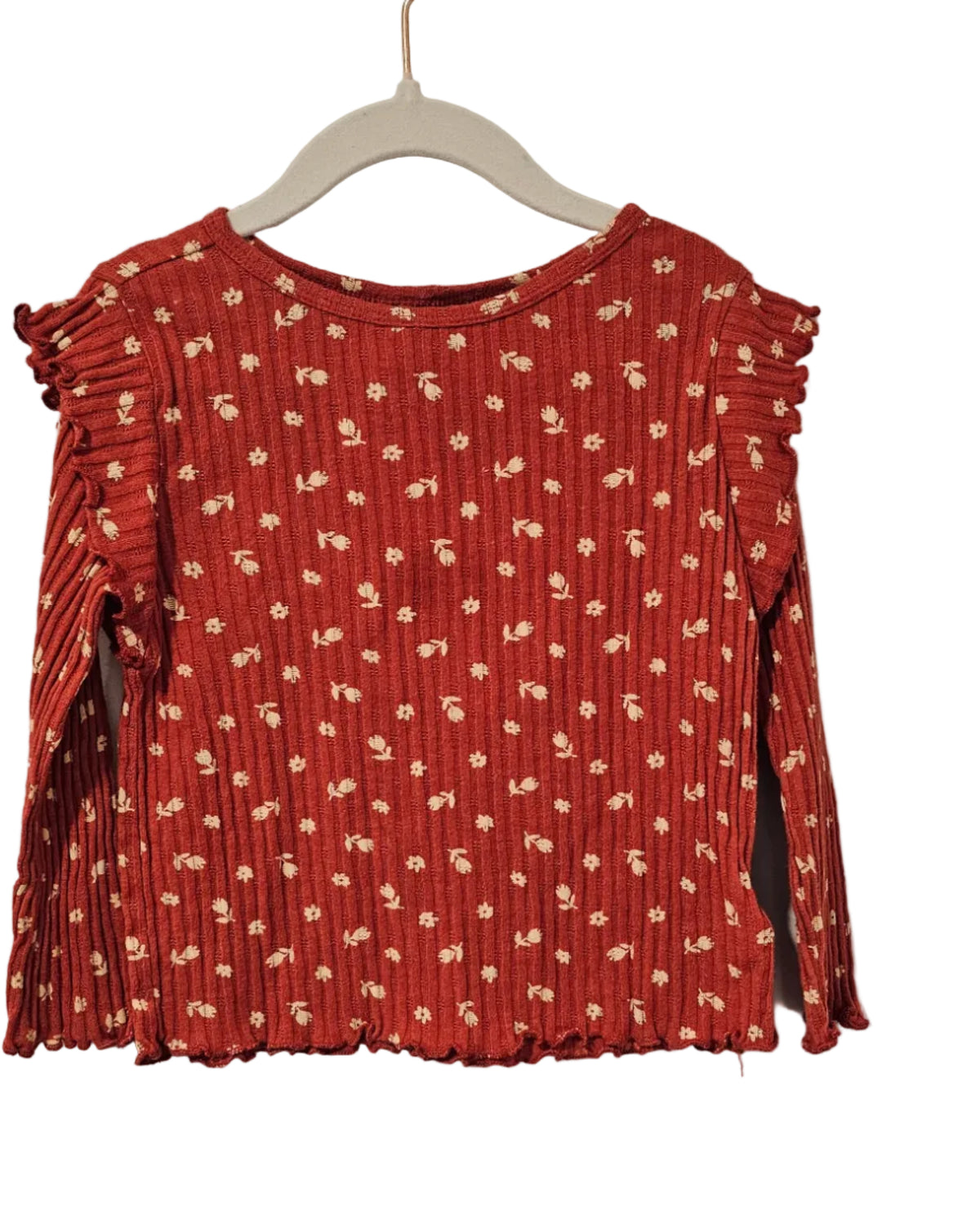 Old Navy Terracotta Ditsy Floral Ribbed Ruffle Top 3T
