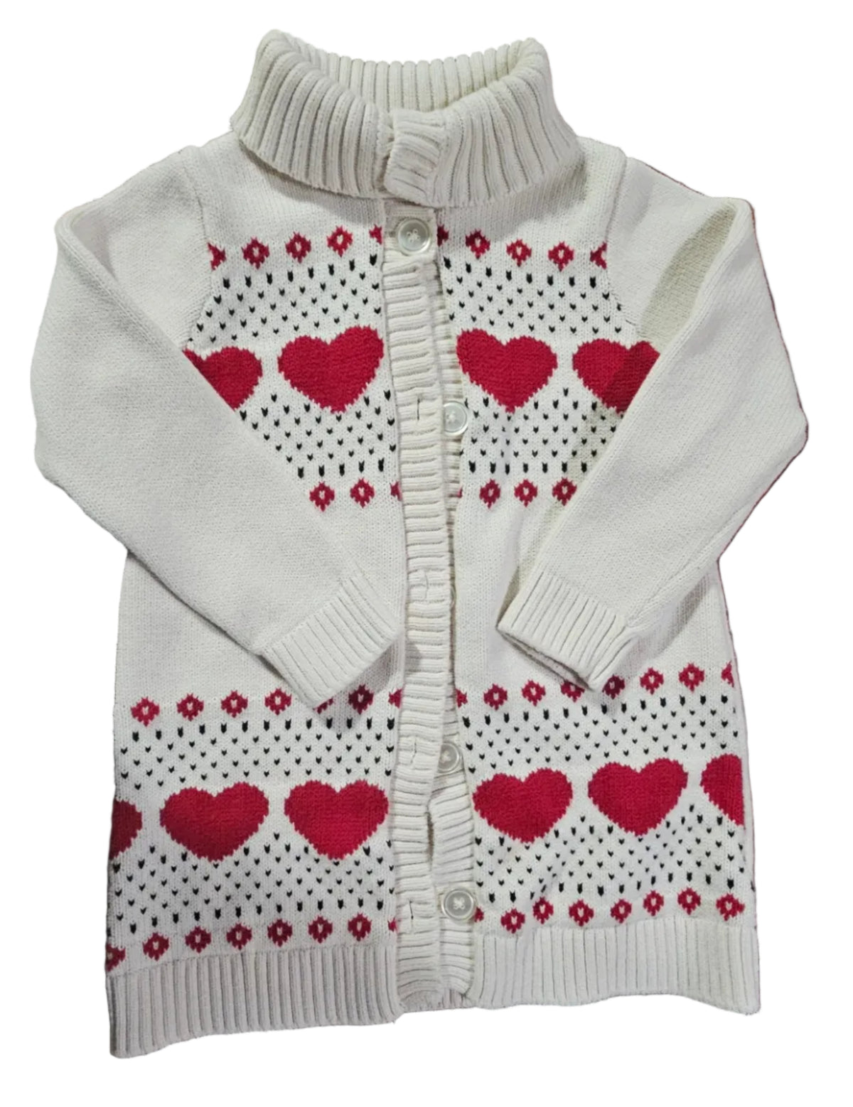 Cream babyGap button-front knit cardigan with red hearts