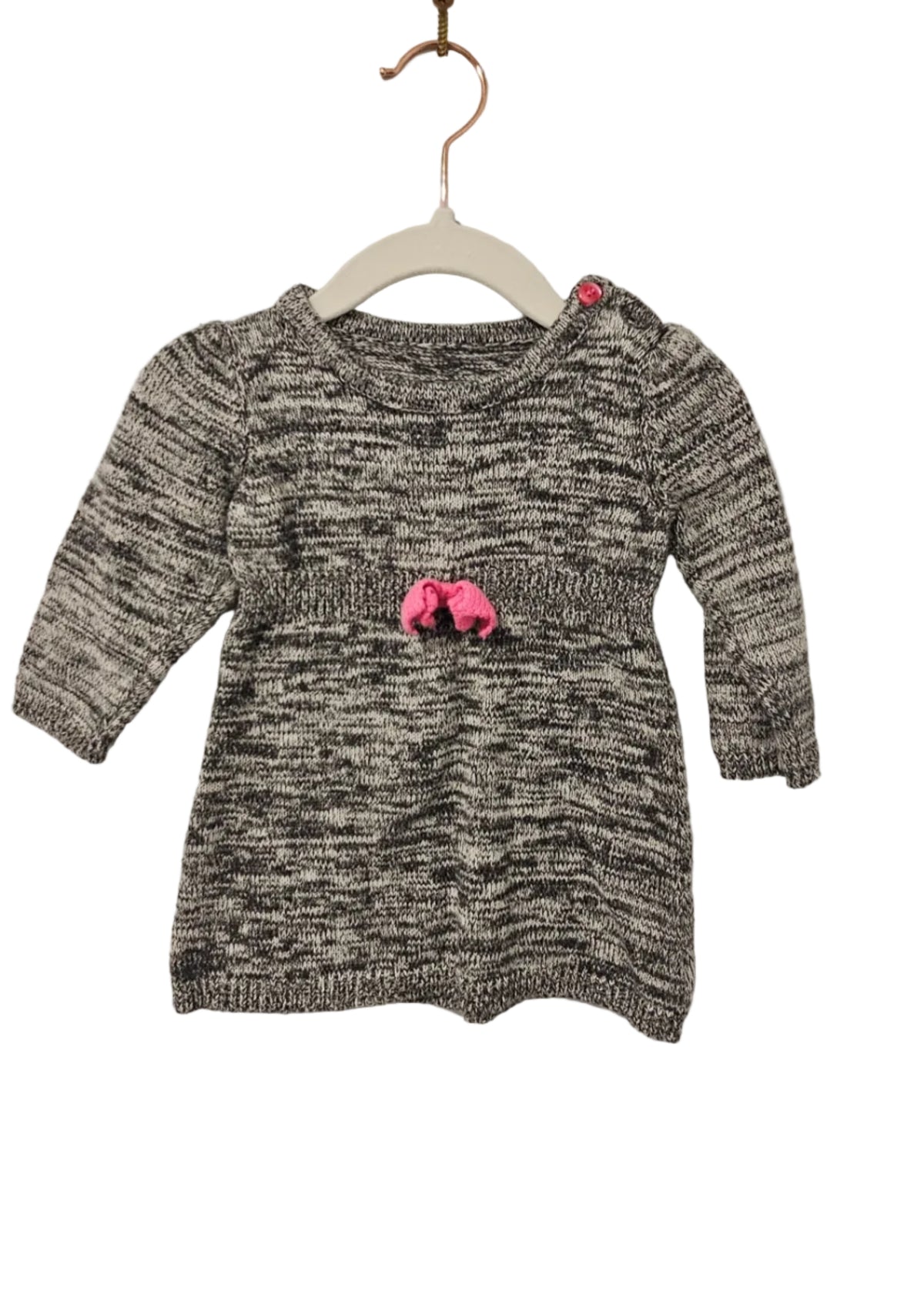Black-and-white marled George baby sweater dress with pink bow