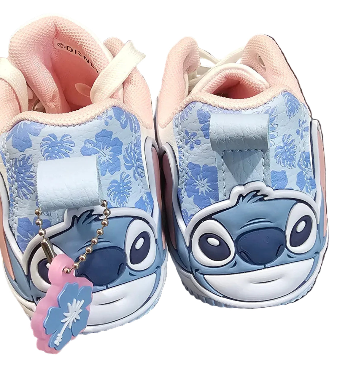 Disney Stitch sneakers rear view showing Stitch faces on heels