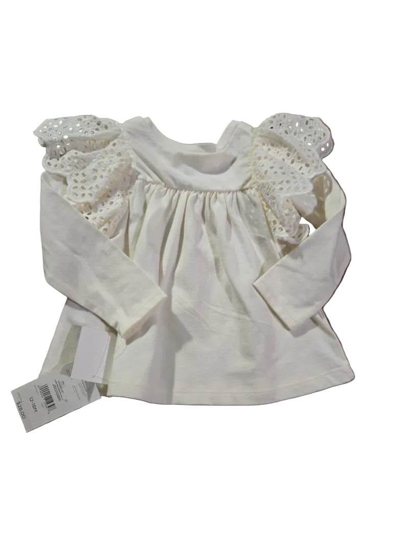 Rise Little Earthling White Eyelet Ruffle Shoulder Top, 12-18M – New With Tags