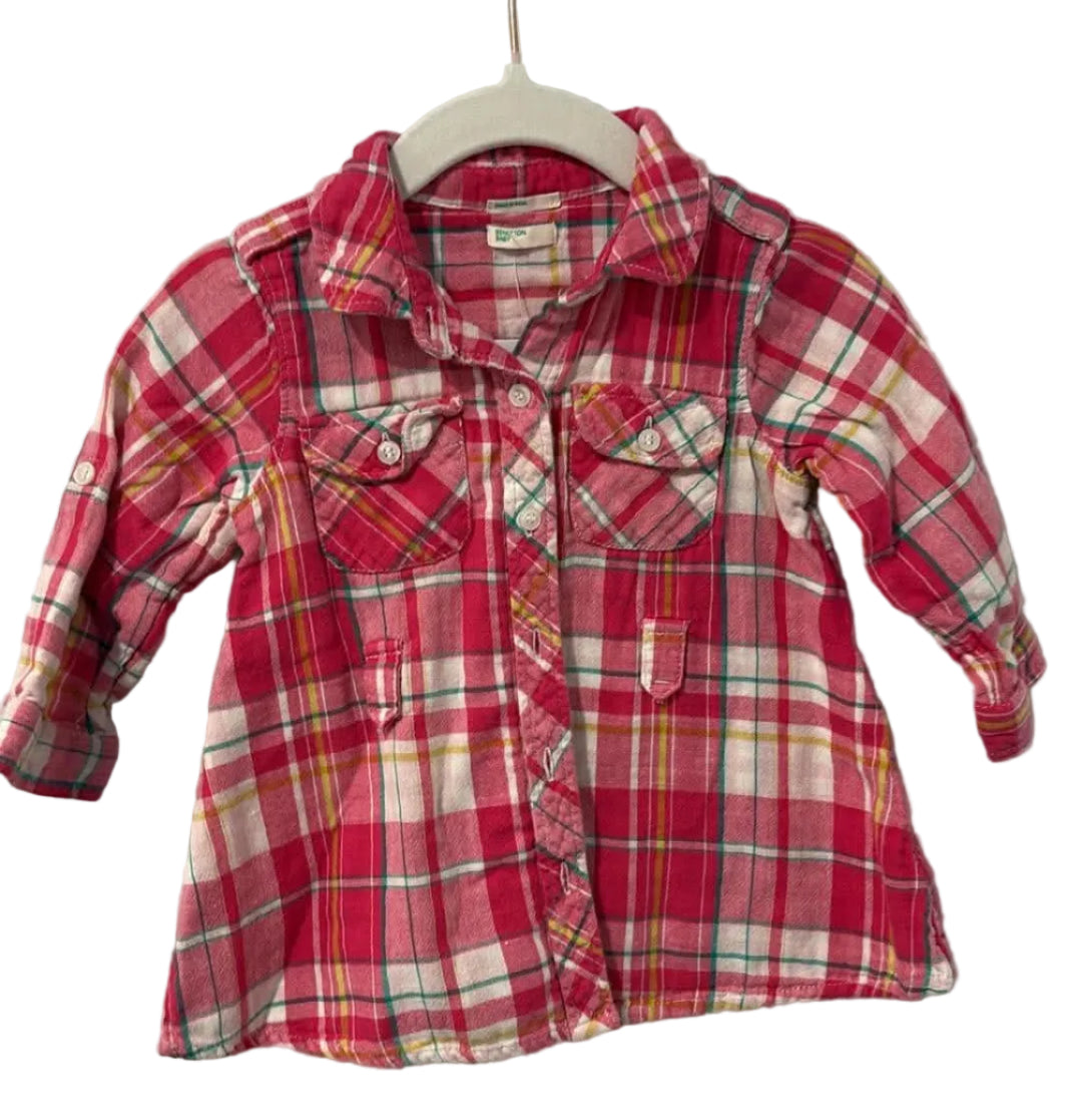 Benetton Baby Pink Plaid Flannel Button-Front Shirt 6-9M