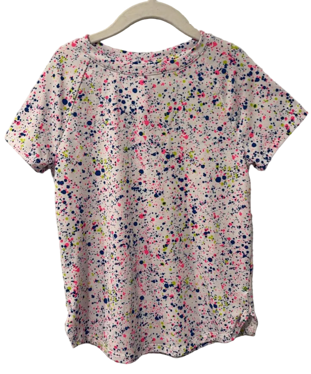 White short-sleeve Athletic Works T-shirt with multicolour splatter print