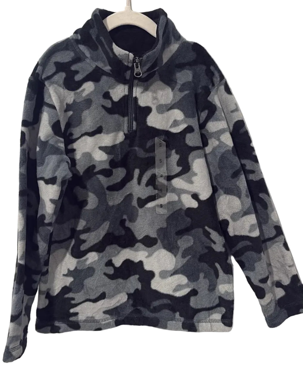 The Children's Place grey and black camouflage quarter-zip fleece size 5/6