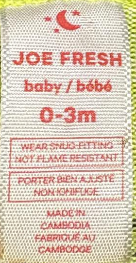 Joe Fresh label showing size 0–3 months