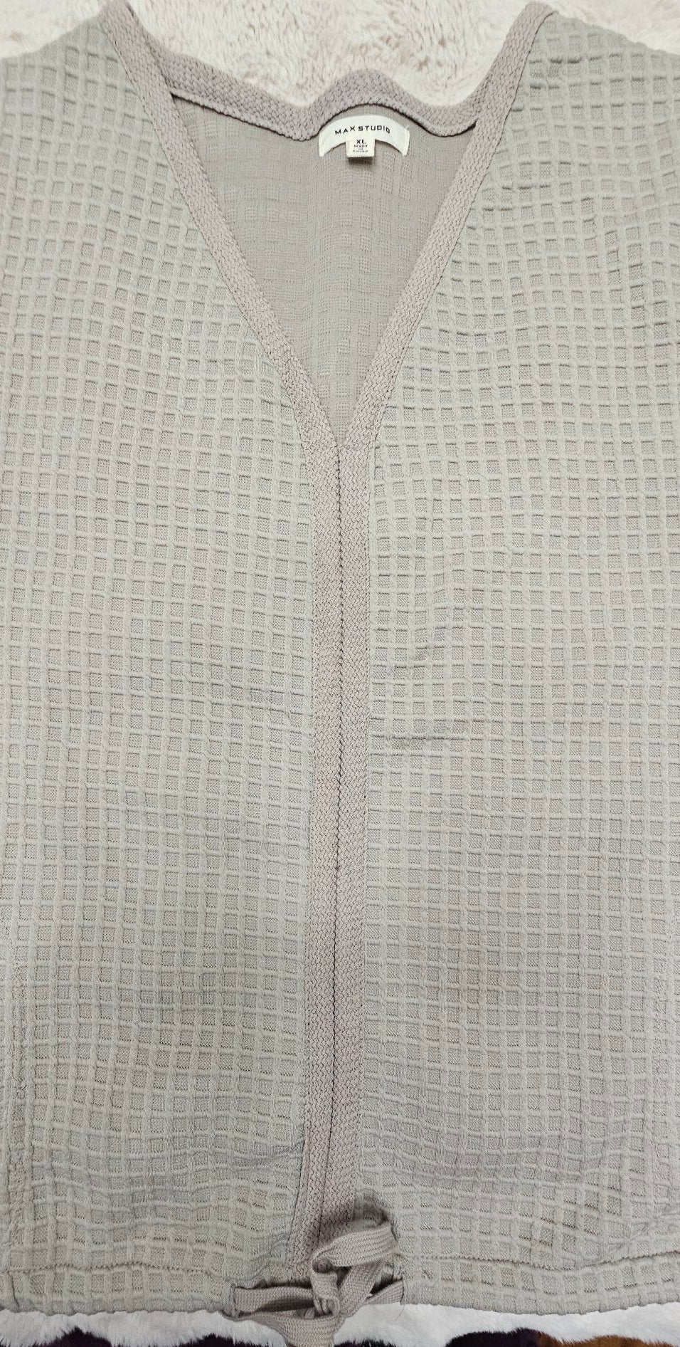 Max Studio Grey Waffle Knit Tie-Front Cardigan XL