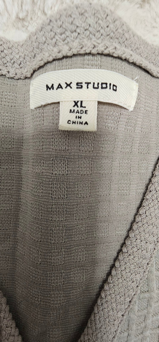Max Studio Grey Waffle Knit Tie-Front Cardigan XL