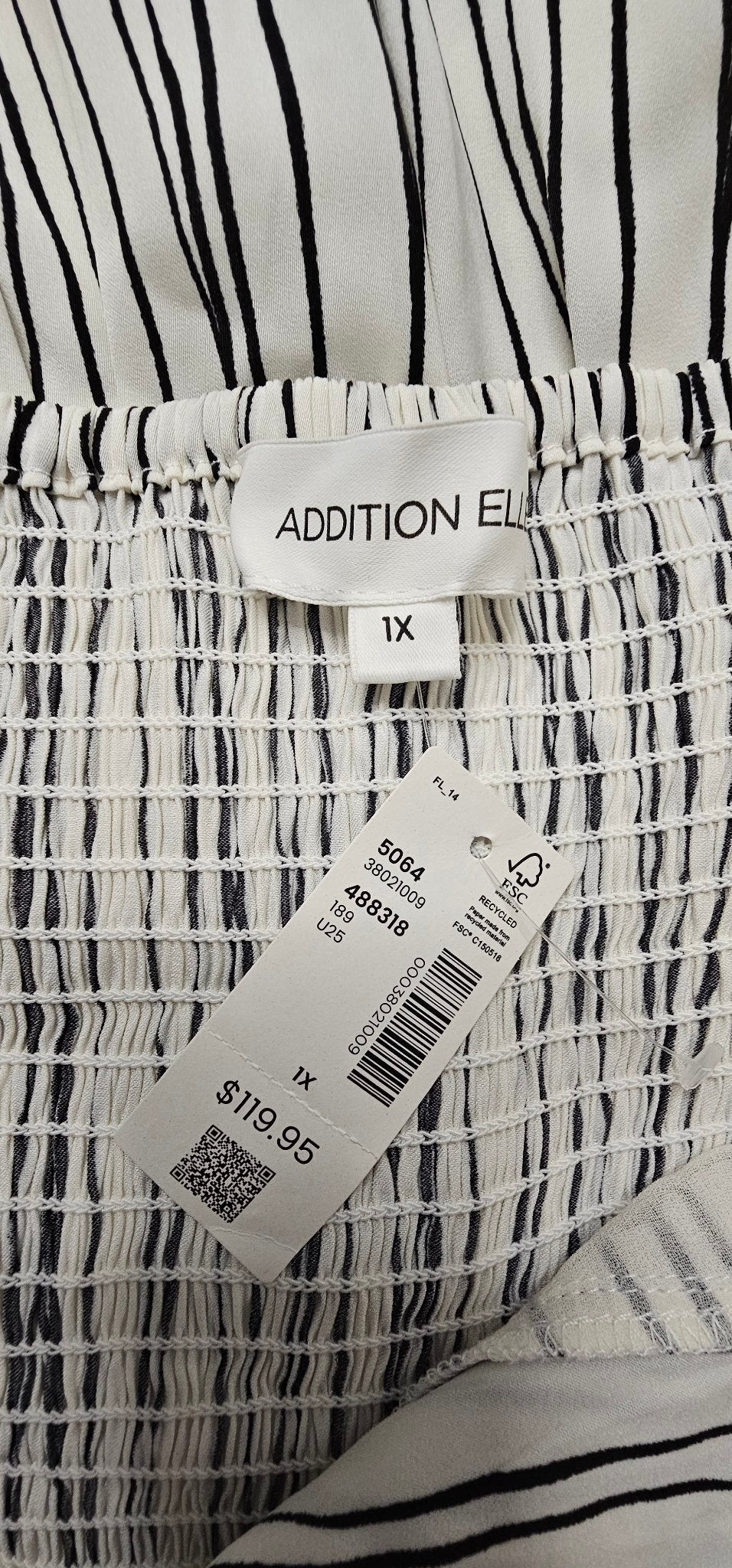 Addition Elle Black and White Striped Smocked Sundress 1X