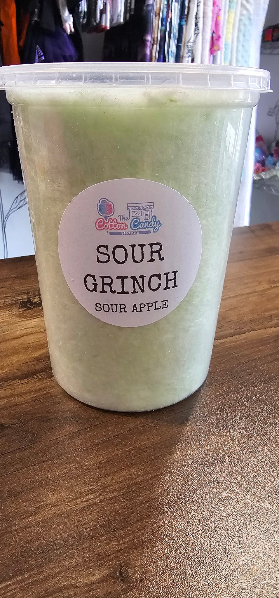 Sour Grinch sour apple cotton candy tub