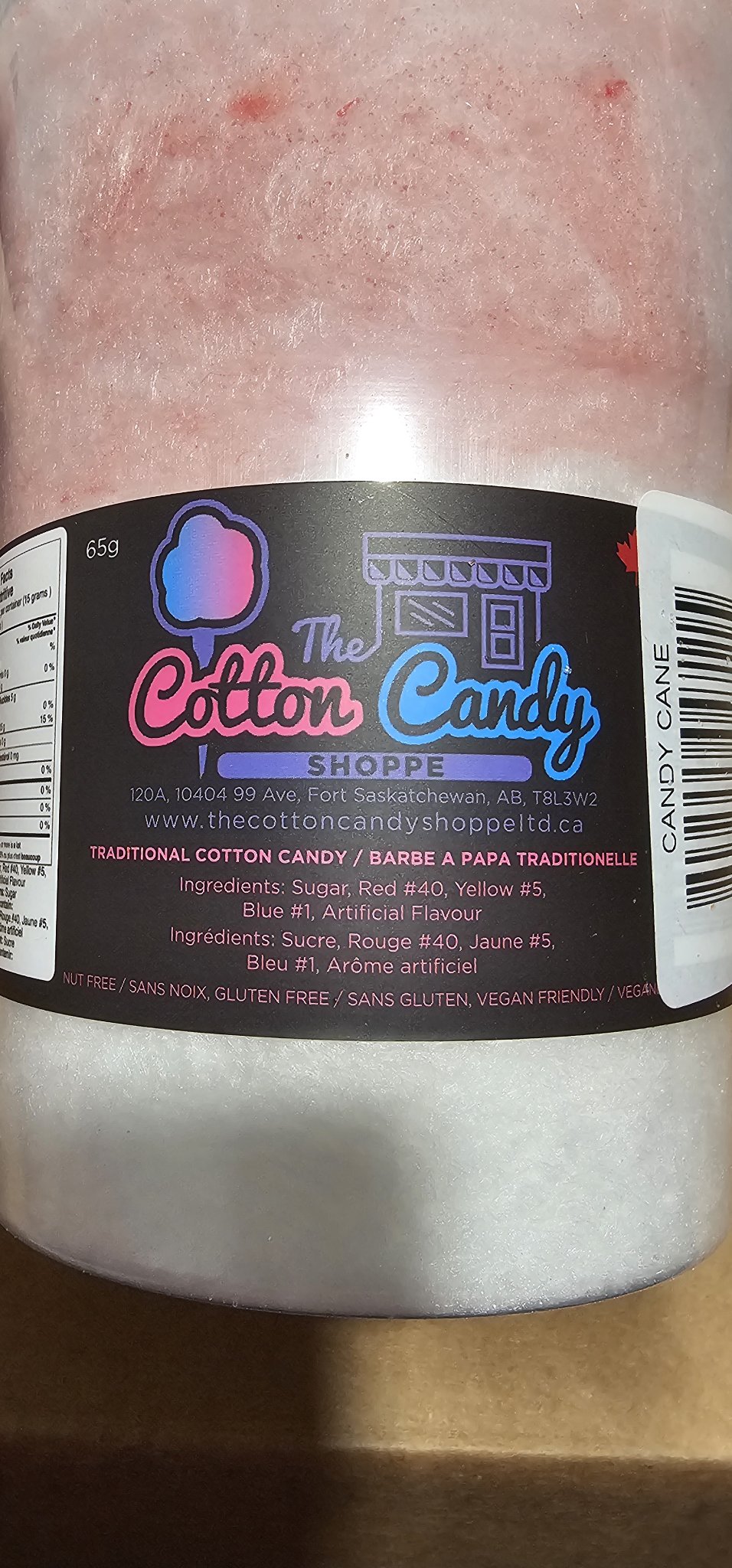 The Cotton Candy Shoppe label and ingredients