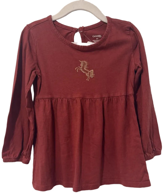 Burgundy George long sleeve peplum top with gold unicorn detail