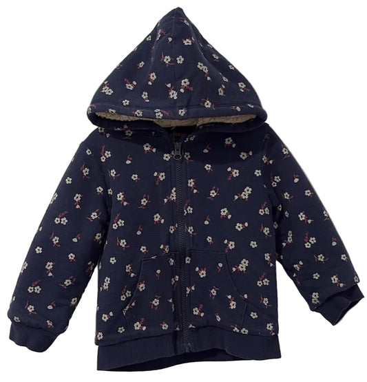 Joe Fresh navy floral zip-up hoodie, front view