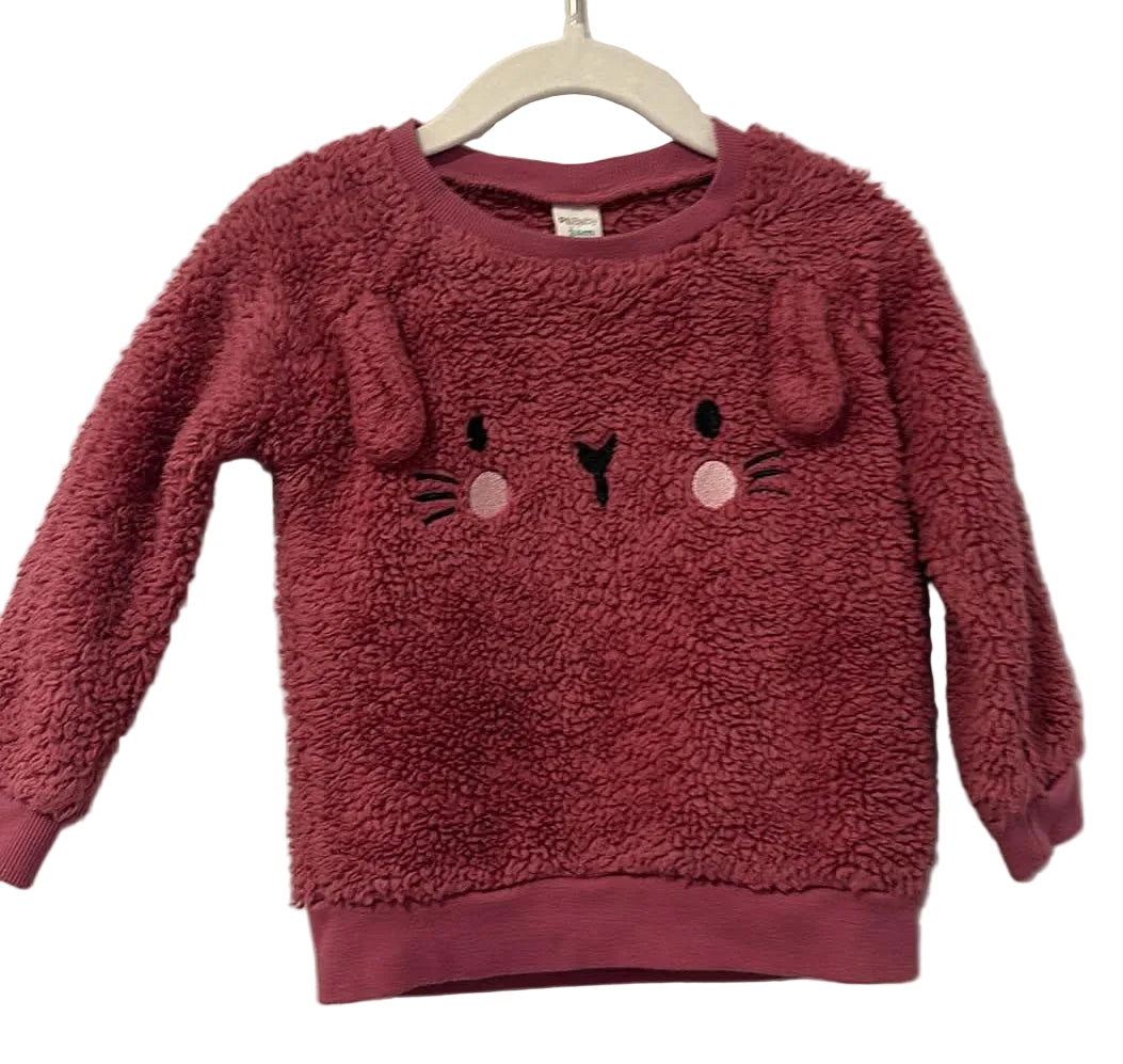 PL Baby berry-pink fuzzy bunny sweatshirt, size 24 months, front view