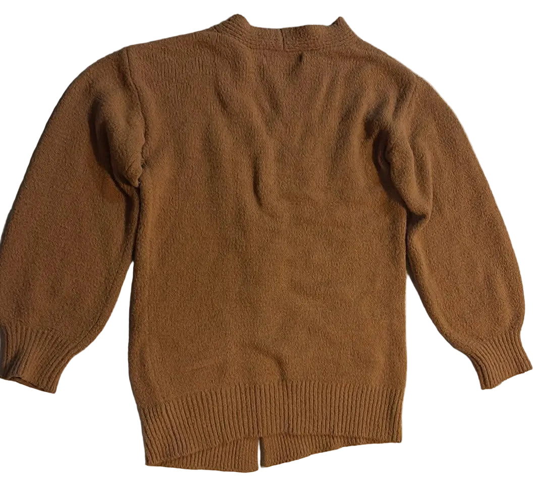 Back of caramel-brown George knit cardigan