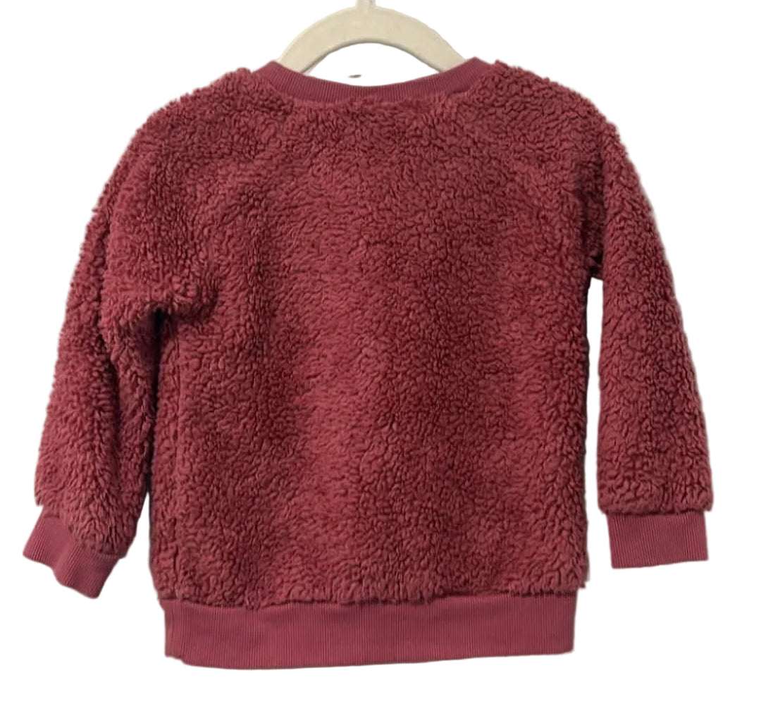 Back of berry-pink PL Baby fuzzy sweatshirt