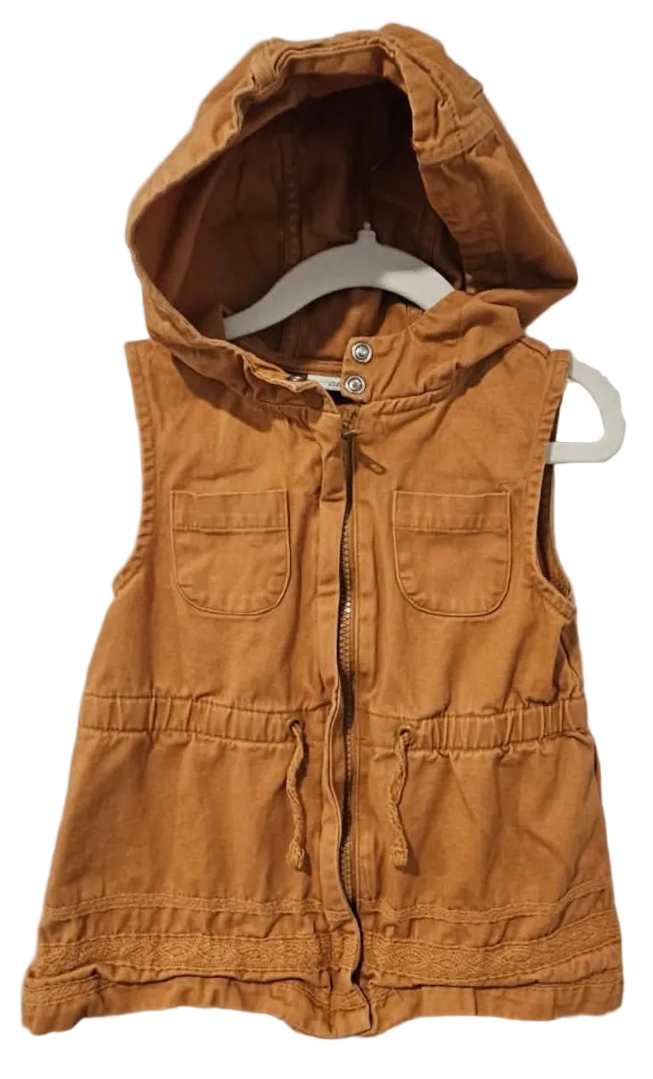 Front of mustard-brown Aspen Kids hooded vest
