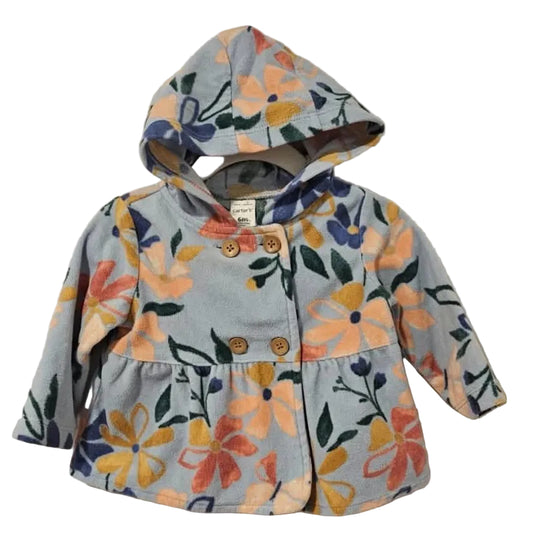 Front of Carter’s light blue floral hooded jacket