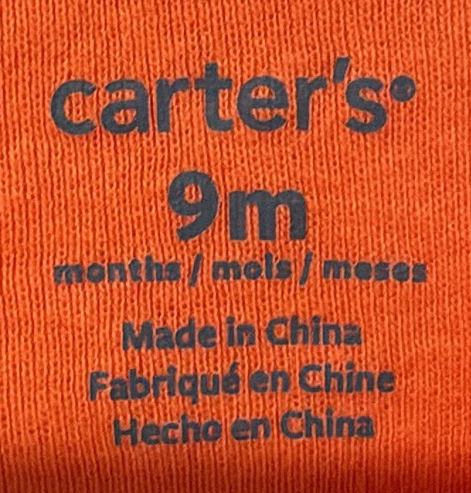 Carter’s bodysuit label showing size 9 months