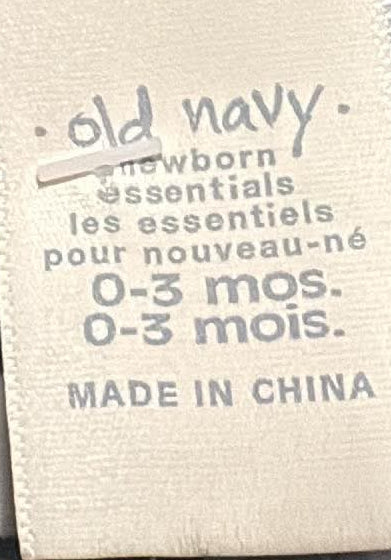Old Navy size label showing 0–3 months