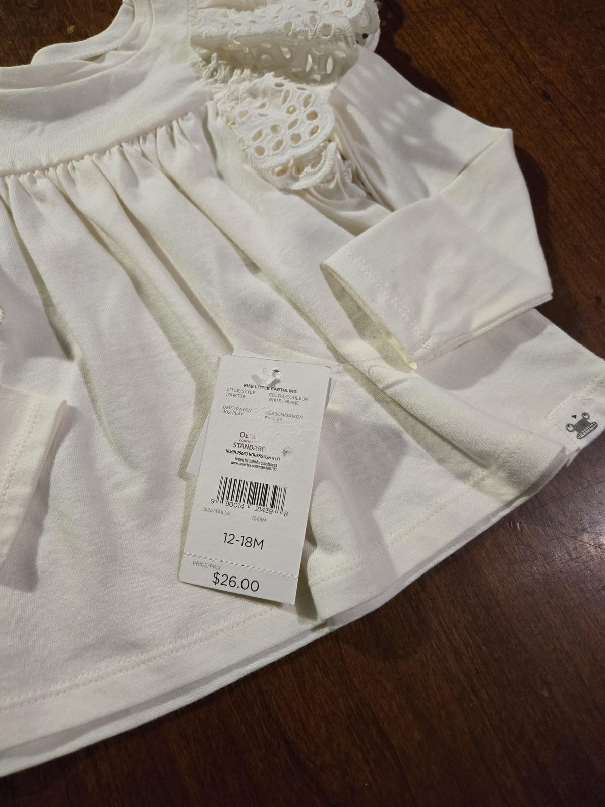 Rise Little Earthling White Eyelet Ruffle Shoulder Top, 12-18M – New With Tags