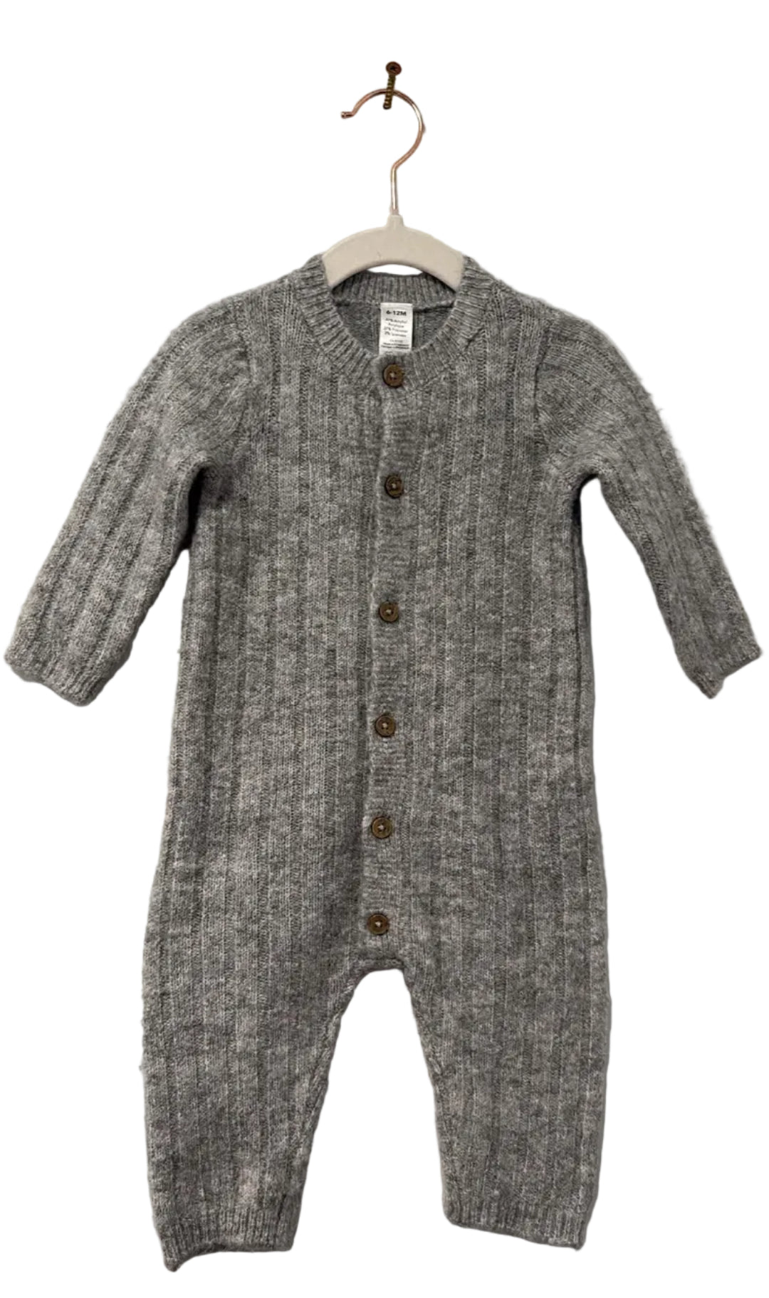 George Grey Ribbed Knit Button-Front Romper 6-12M
