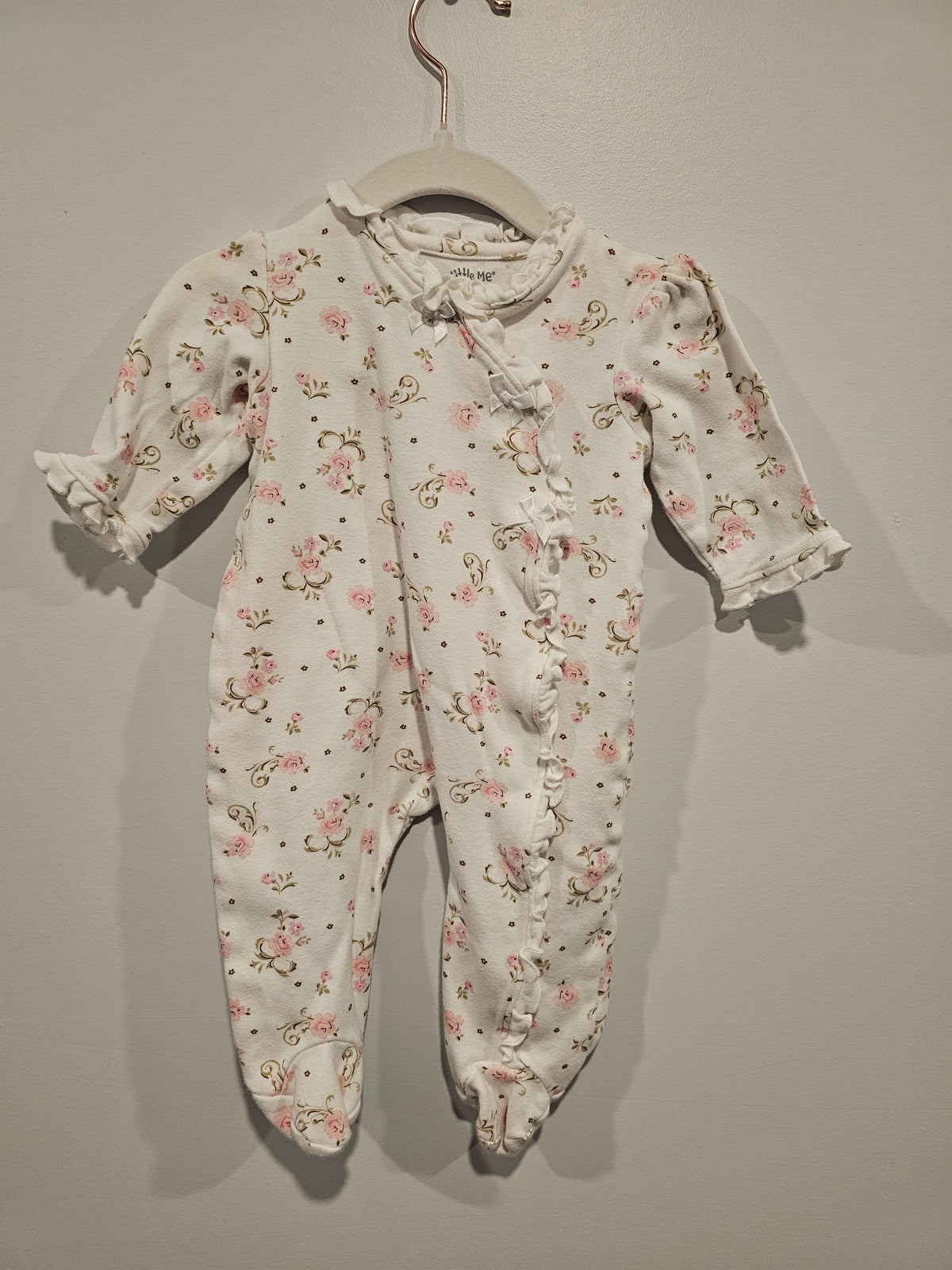 little me sleeper pink white roses 6m