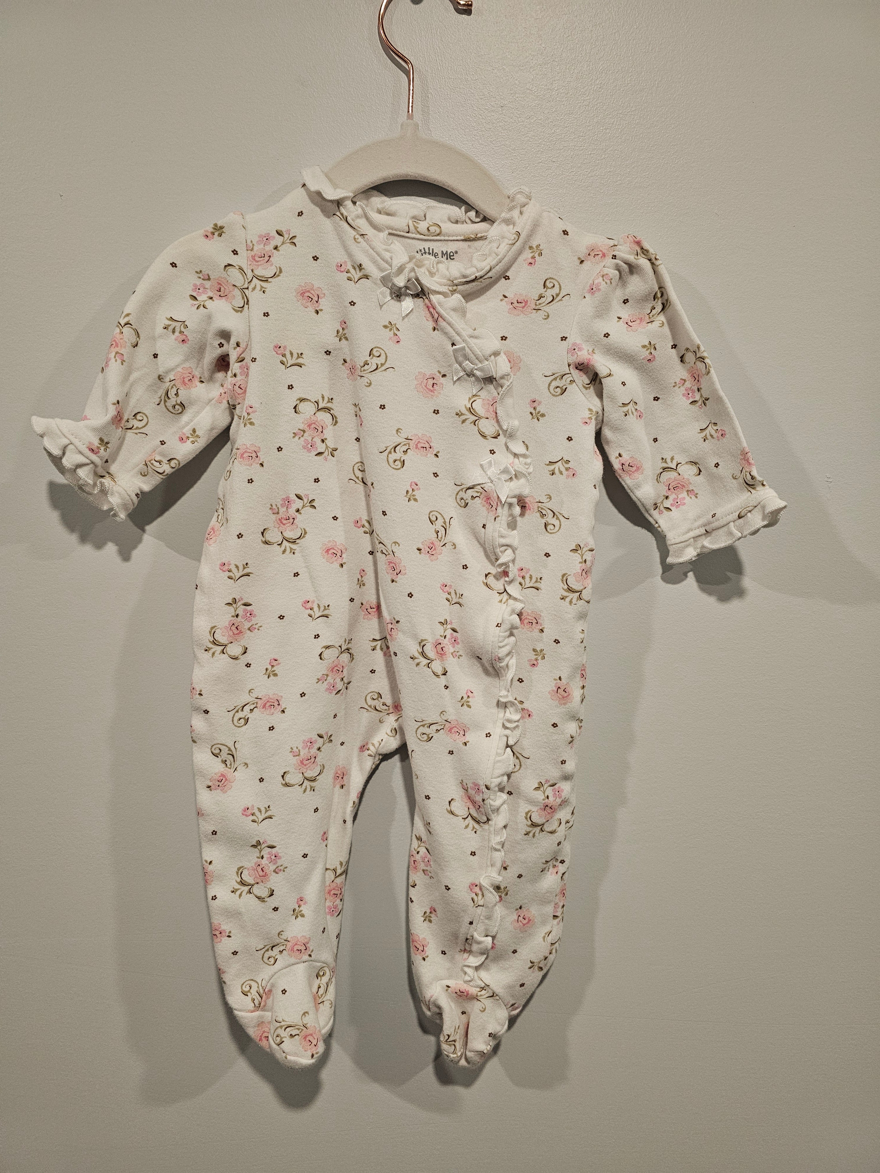 little me sleeper pink white roses 6m