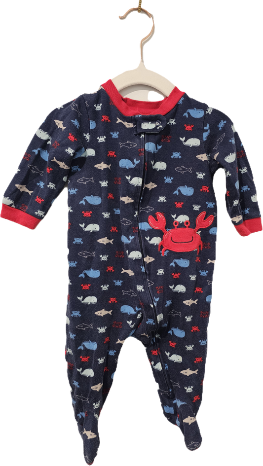 Child of Mine Sleeper Navy with Crab Red Trim 3-6m