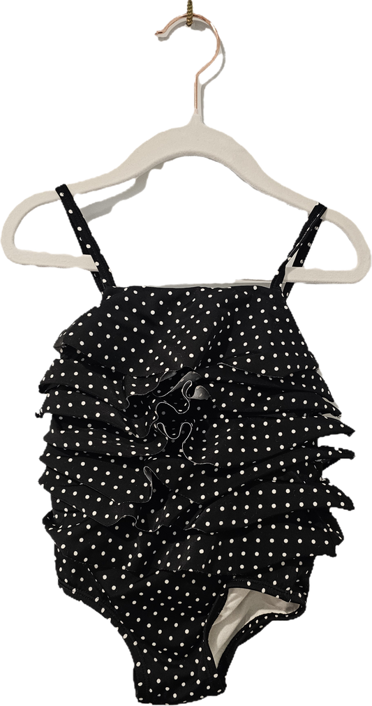 Gymboree Bathing Suit Black with White Polka Dots 18-24m