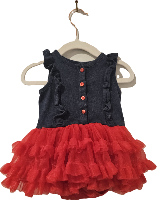 George Navy and Red Ruffle Dress 3-6m