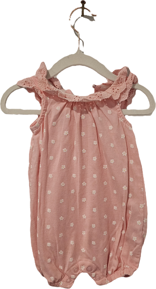 George Romper Pink with Flowers 3-6m