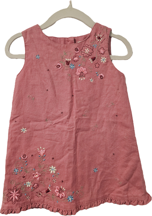 Pink Embroidered Linen Dress 12m