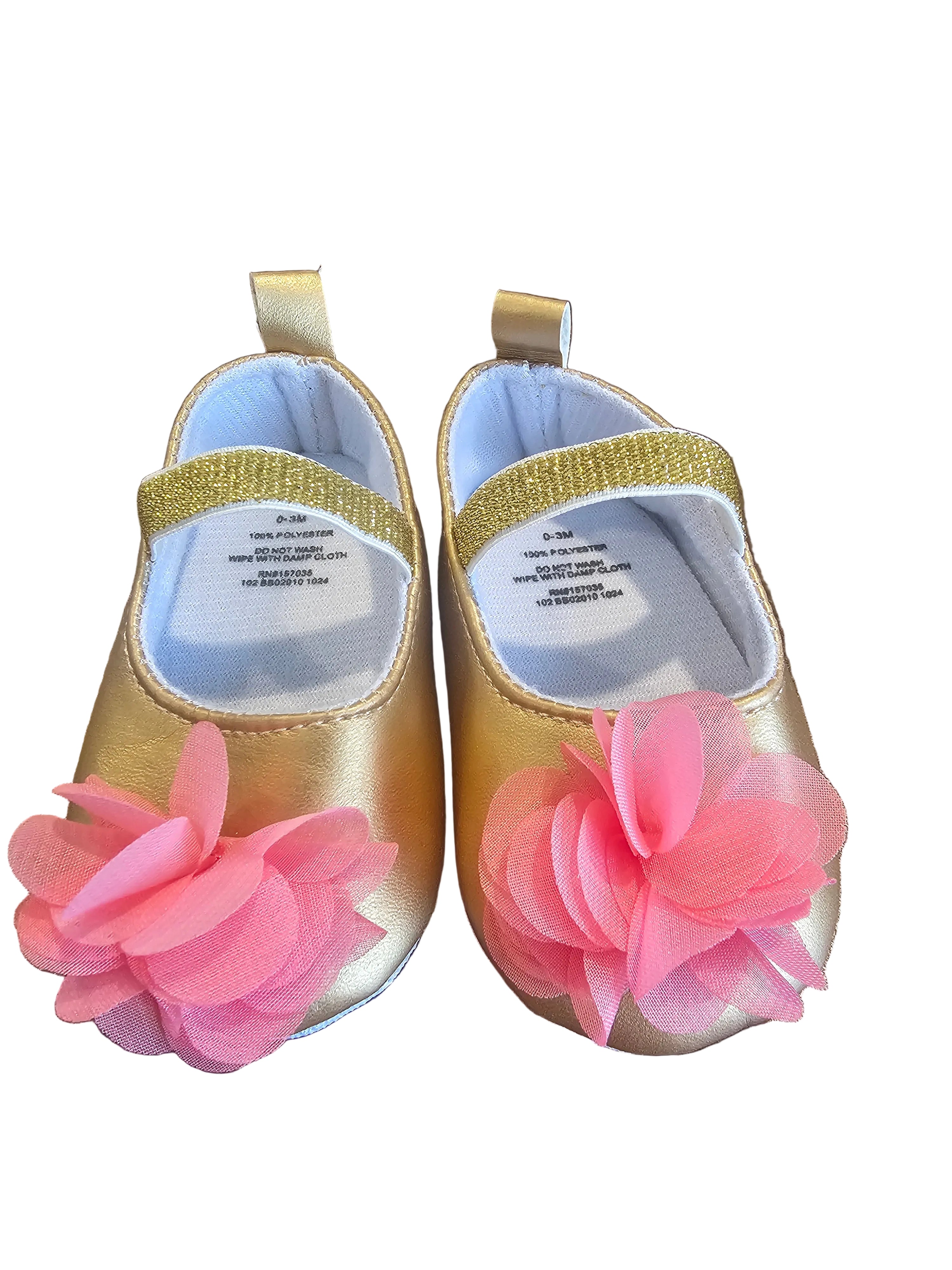 Gold with Pink Flower Dress Show 0-3m