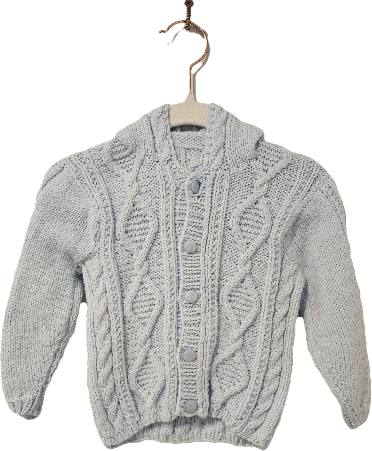 Hand Knit Light Blue Sweater with Hood 12m