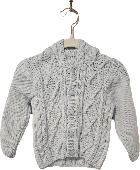 Hand Knit Light Blue Sweater with Hood 12m