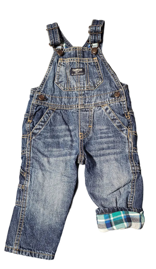 Osh Kosh B'Gosh Denim Overall Flannel Plaid Lining 9m