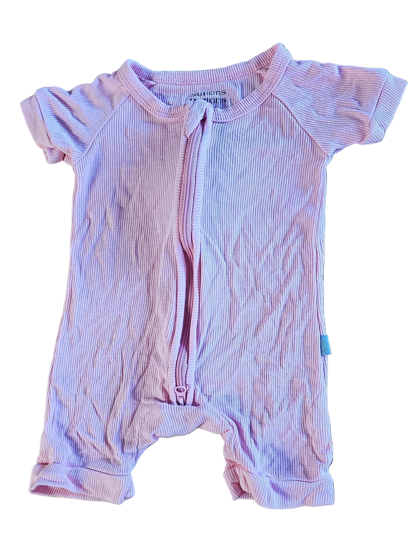 Suttons Buttons Pink Ribbed Bamboo Bodysuit 3-6m