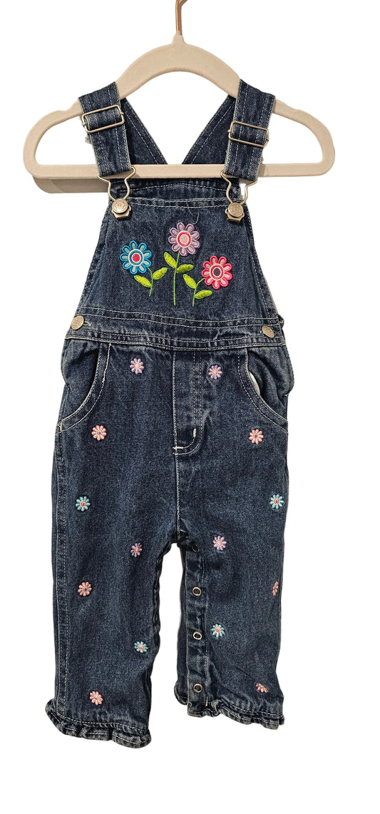 Floral Embroidered Denim Overalls 12M