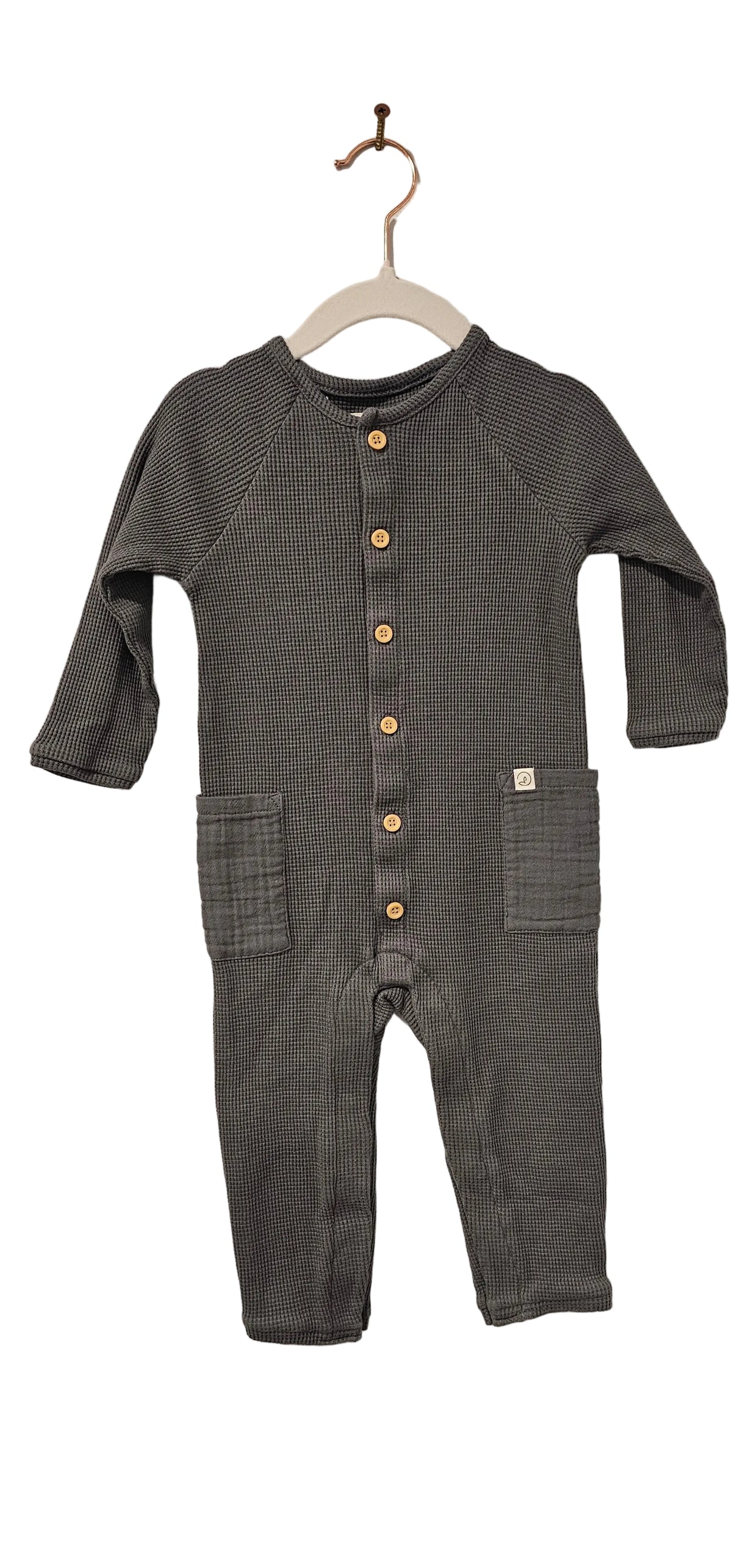 Carter's Organic Cotton Grey Waffle-Knit Button Romper 12-18M
