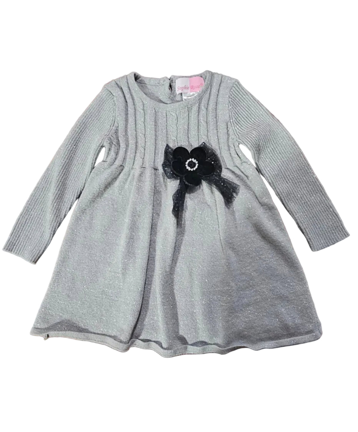 Sophie Rose Silver Shimmer Bow Knit Dress 2T